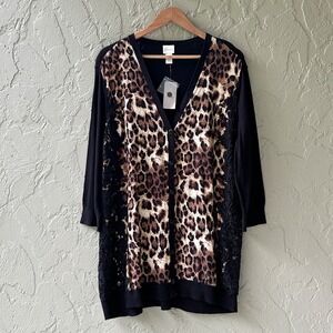 Chico's Women's 3 Black & Brown Multi XL Woven Animal Print Peyton Cardigan NWT